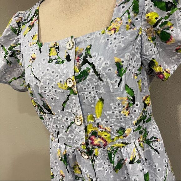 Adyson Parker Floral Embroidered Eyelet Square Neck Button Down Dress - Picture 2 of 15
